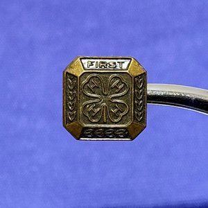 4-H First Year Award Lapel Brass Pin Clover Design & Gold-Tone Patina Finish VTG